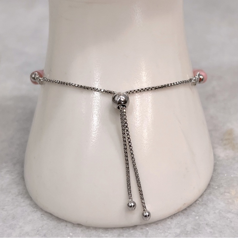 Peruvian Pink Opal Bead Sterling Silver BOLO Bracelet - Picture 8 of 9